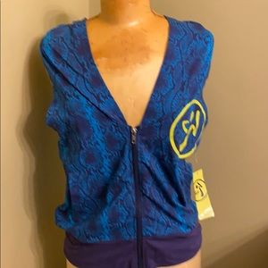 Zumba animal print hoodie vest blue/plum